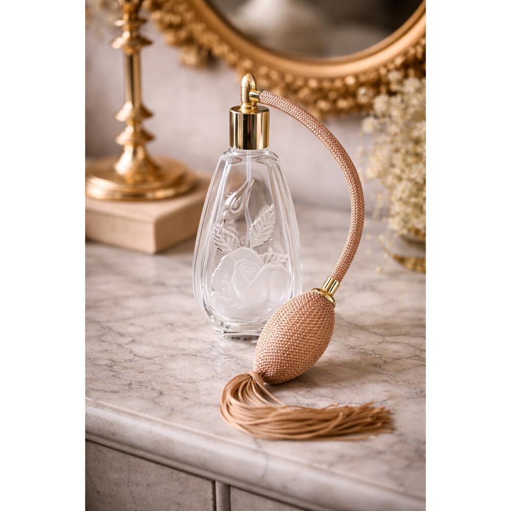 Vintage Crystal Perfume Atomizer, Bottle with Tassel, Hollywood Regency Decor